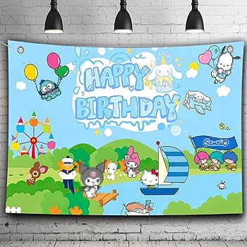Amazon | 5 x 3フィートのサンリオキャラクターの背景幕